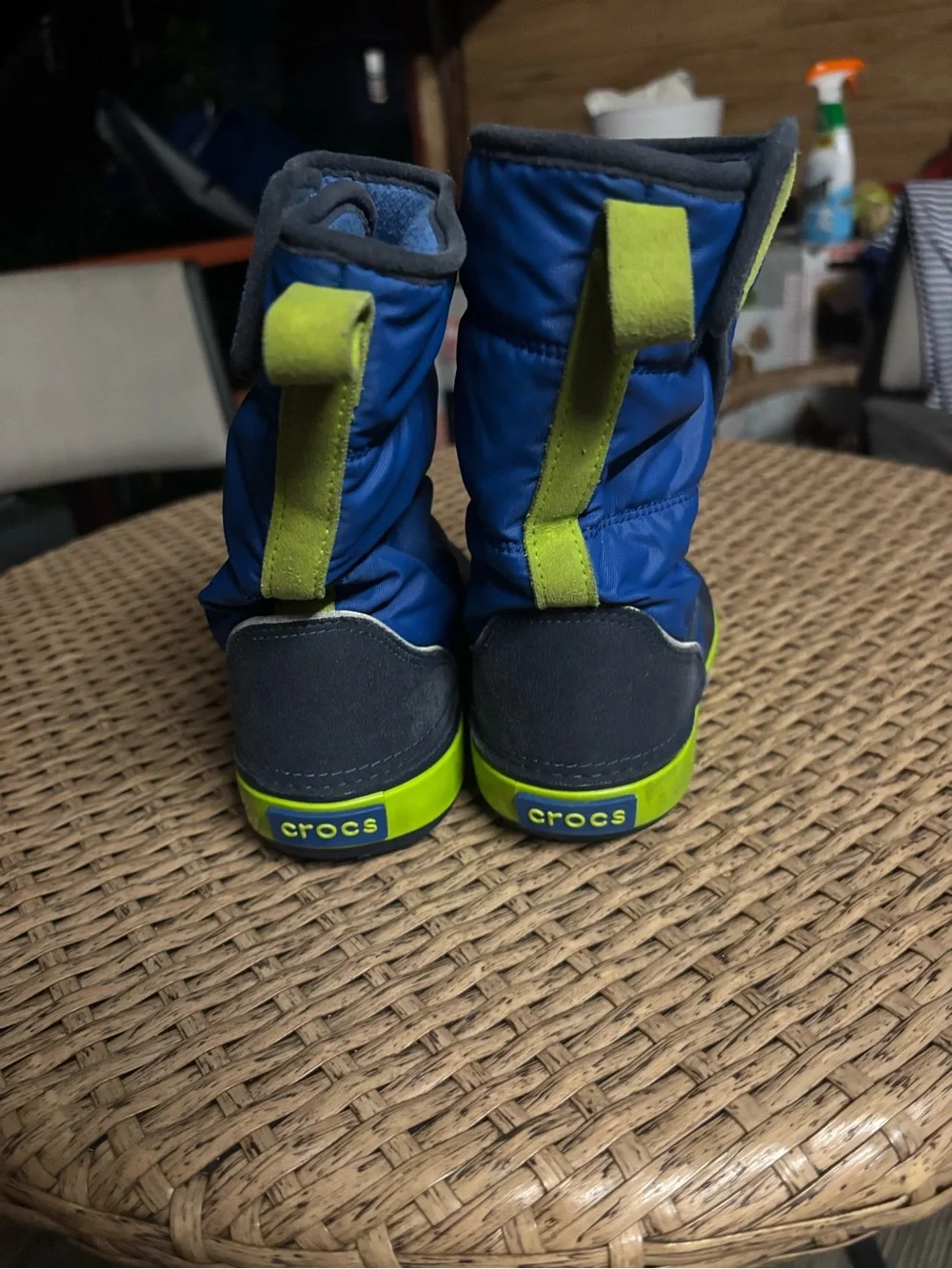 CROCS Kids Navy and Lime Snow Boots